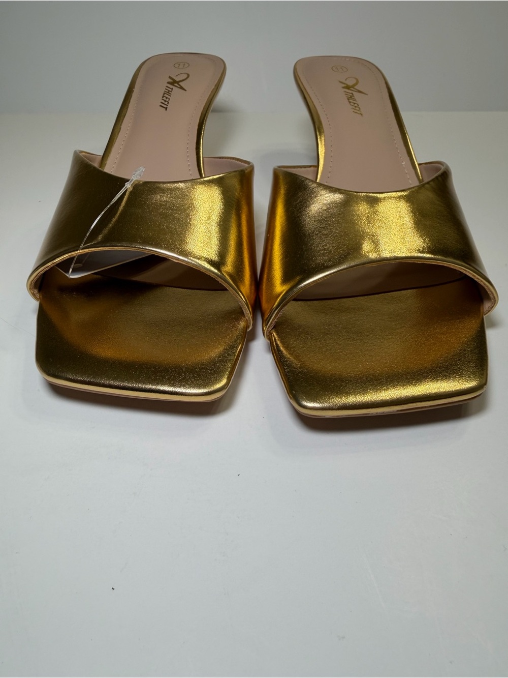 Gold metallic square toe kitten heel sandals size 11